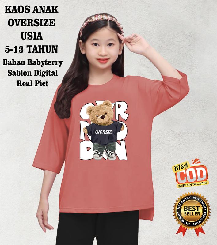 Kaos oversize anak perempuan Bear OVR Usia 6-13 THN Sablon DTF 0