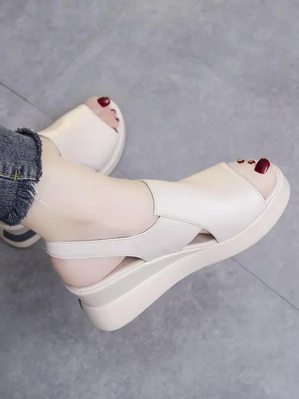Women's Fashionable Solid Color Wedge Sandals, 1 Pair Casual Open Toe Platform Sandals for Summer, Comfortable Buckle Strap Sandals for Daily Wear 3