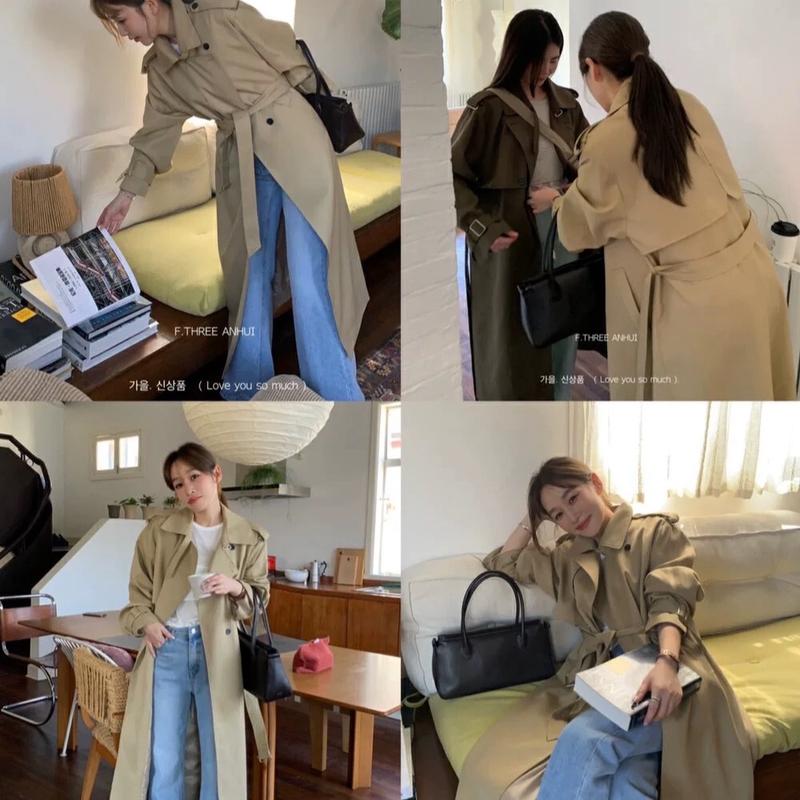 JIAYING Áo mangto kaki dáng dài QC áo mangto  nữ