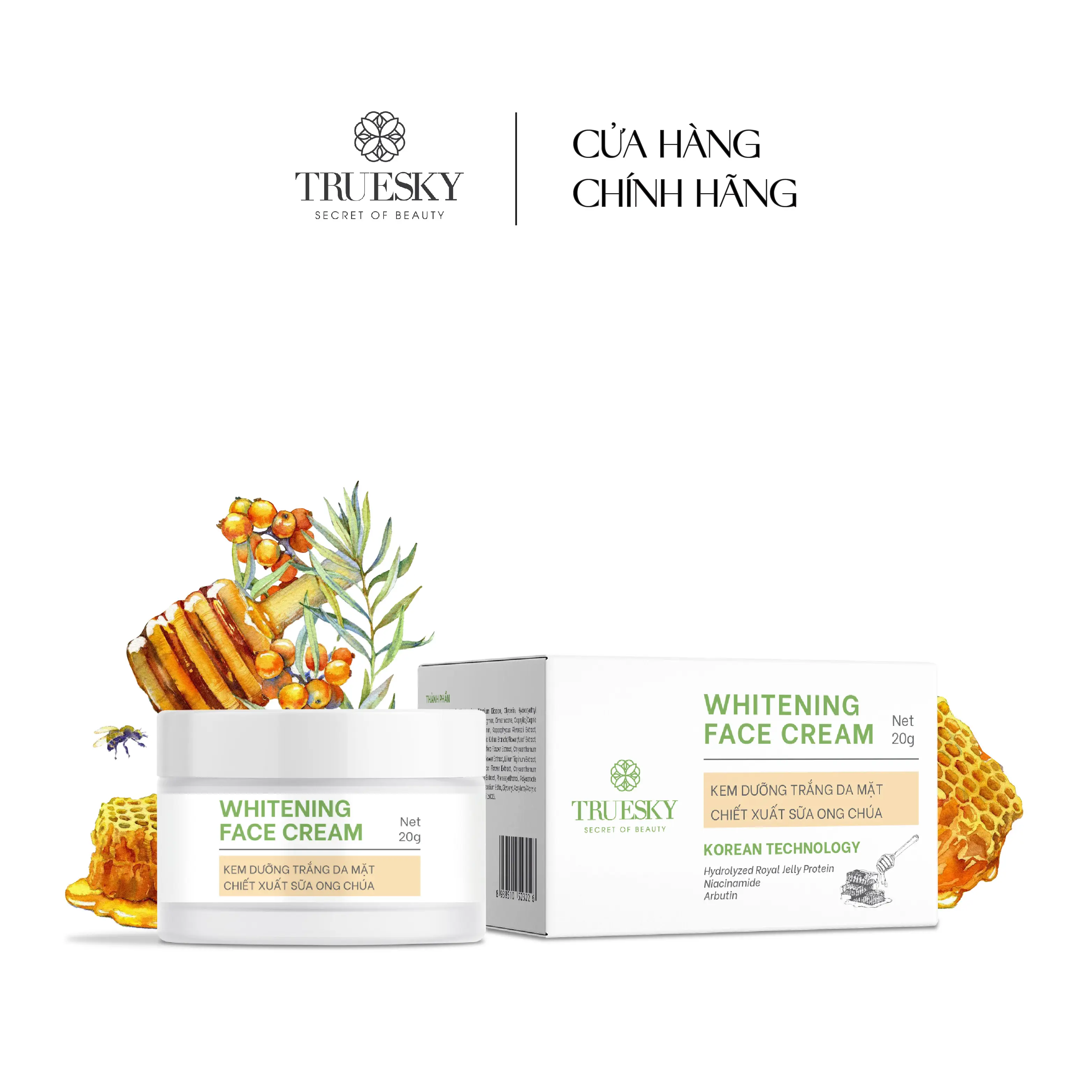 Kem Dưỡng Trắng Da Mặt Truesky Whitening Face Cream Chiết Xuất Sữa Ong Chúa 20G