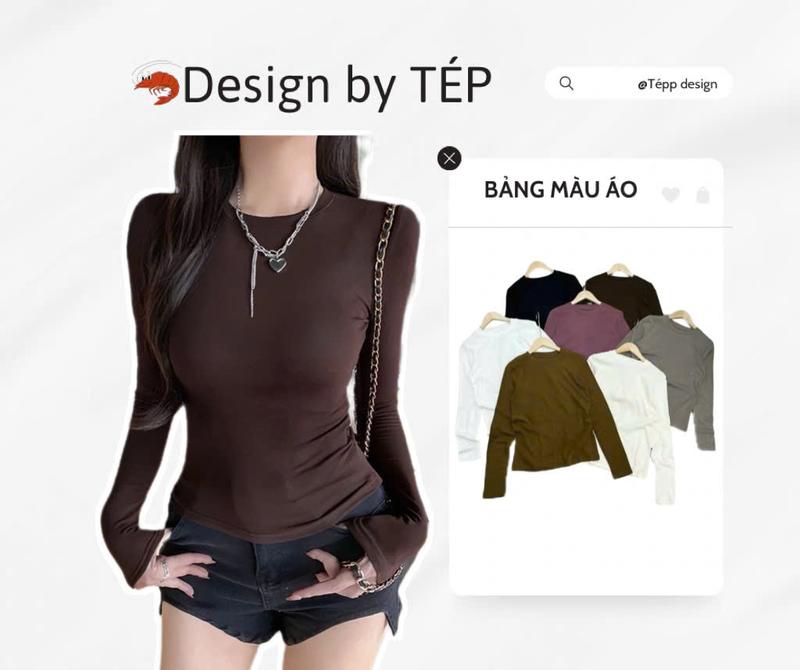 Áo thun trơn dài tay Tép 6013, Áo Cổ Tròn , Crop Top , Có Màu Đen