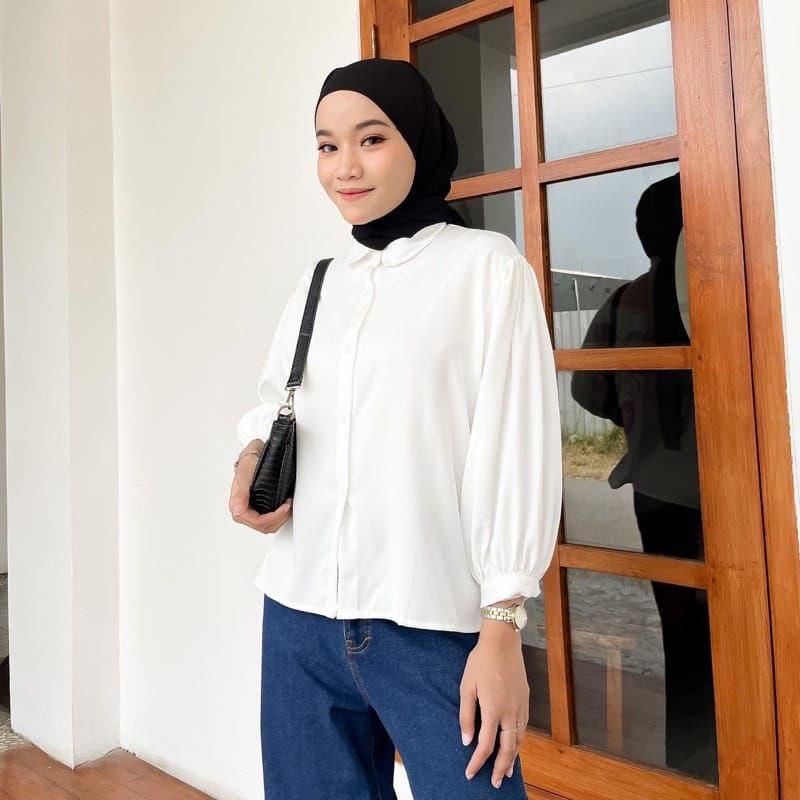 Setelan Blouse Kemeja Elze Atasan Wanita Shakila Twill dan Bawahan Rok Payung 4