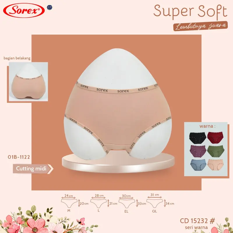 ISI 3 6 12 Pcs Celana Dalam Wanita CD Wanita Sorex 15232 Super Soft M-XXL 6