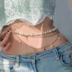 Ashofi handmade Retro Temprament Imitation pearl round bead chain body chain women's