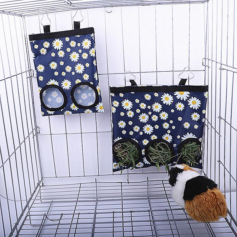 Product Introduction of 2/3 Holes Hanging Hay Bag for Bunny Guinea Pigs Small Animal Feeder Rabbit Food Dispensers Bag Cage Accessories Pet Feeding Bag 1