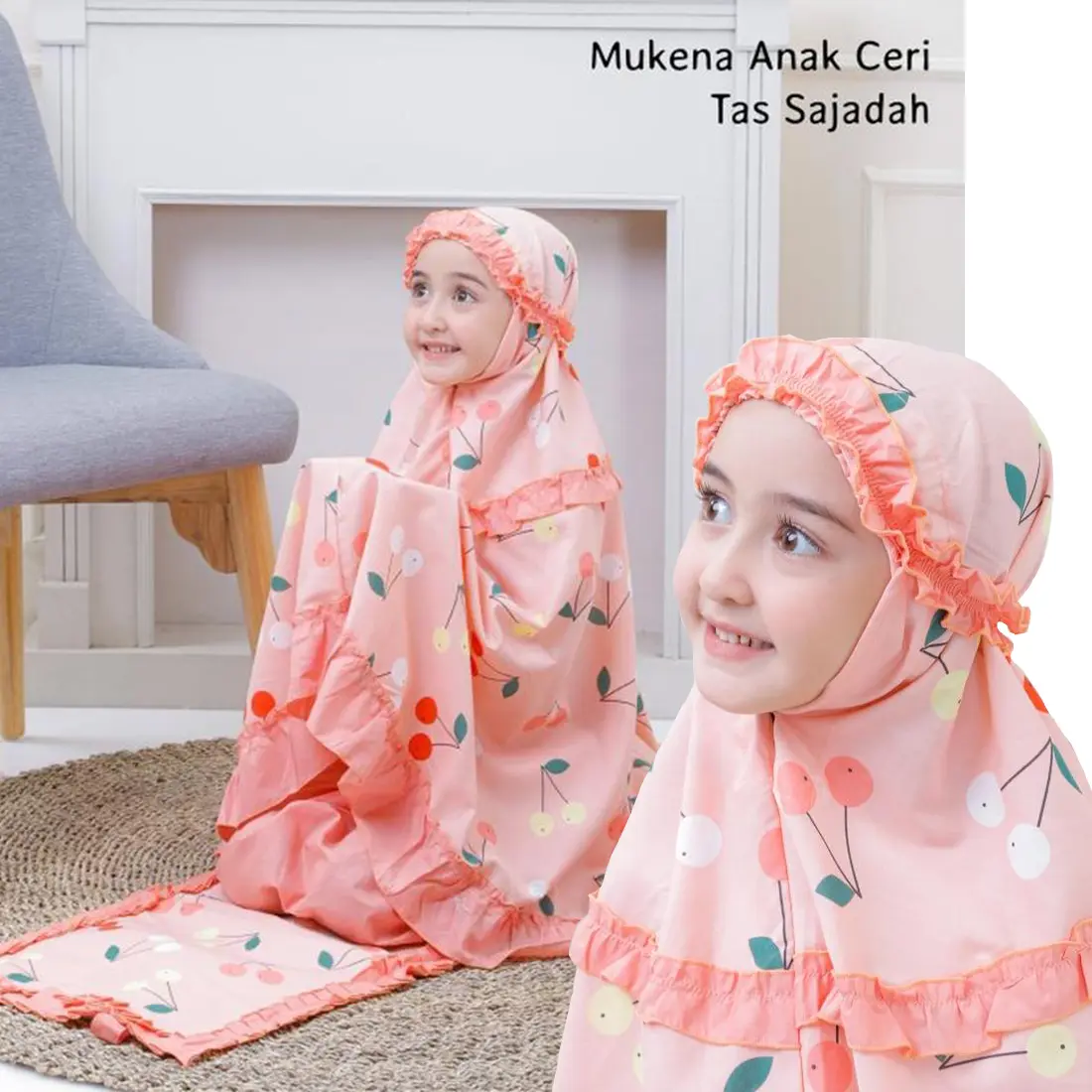 Mukena Anak Motif Umur 2 3 4 5 6 7 8 9 10 11 12 Tahun Free Sajadah Senada Karakter Polka Pelangi Cherry Stroberi Lucu  Polkadot  Atasan Katun