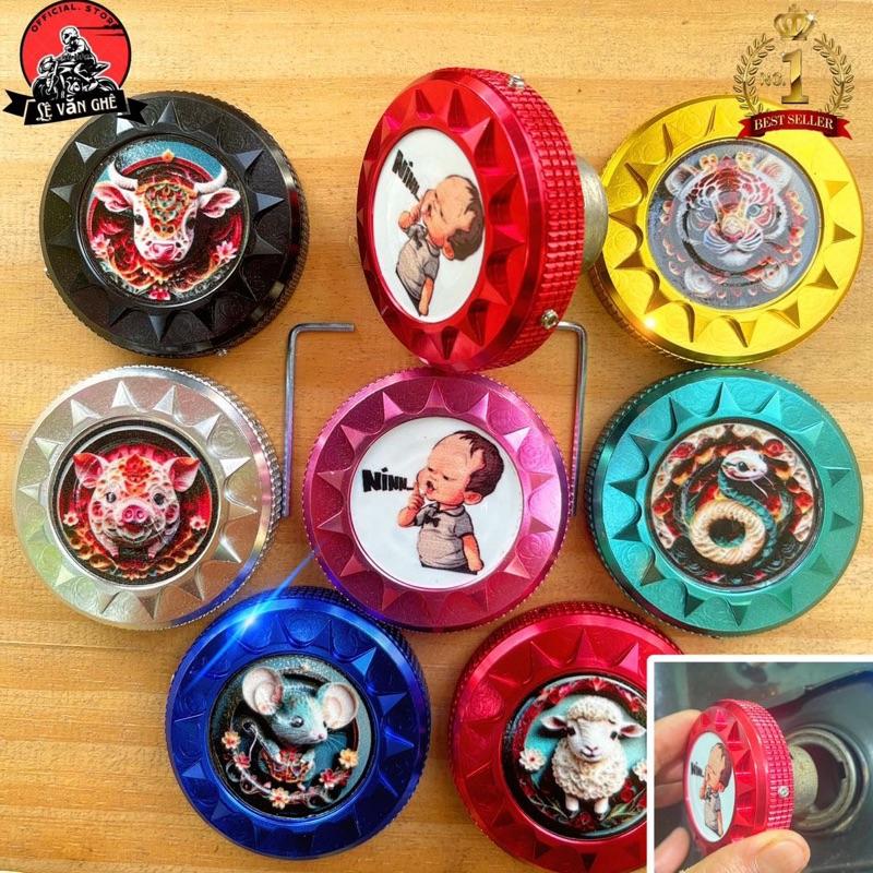 Nắp Chụp Bình Xăng 12 Con Giáp Không Lắp Được Cho AirBalde SH Nam Vespa Chất Liệu Nhôm CNC Tem Decal Siêu Dễ Thương - Tặng Kèm Lục Giác