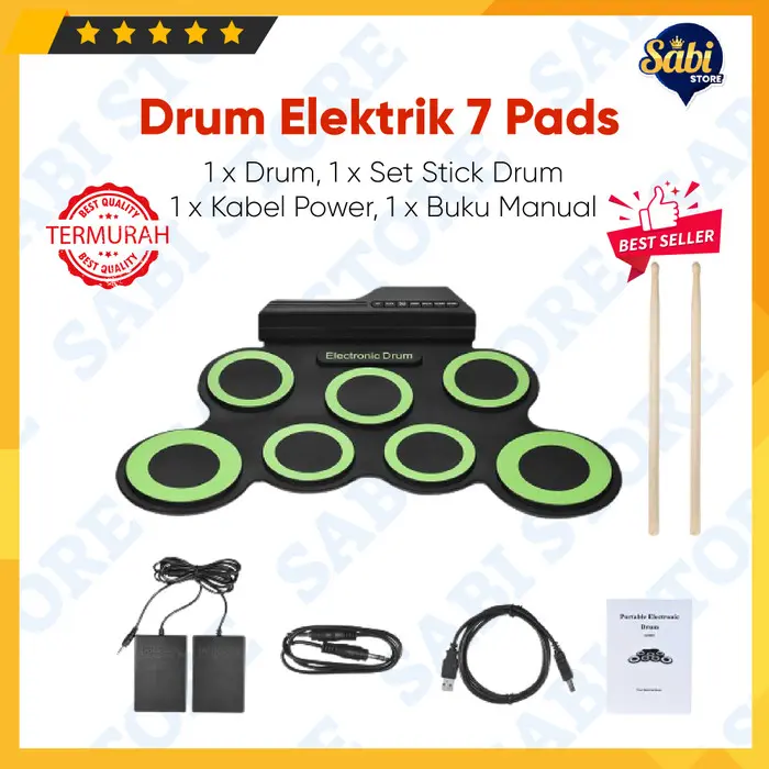 Drum Elektrik 7 Pads Digital Roll Up USB Power