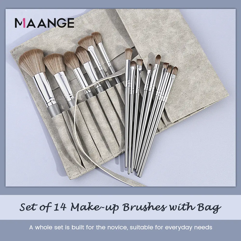 Bộ cọ trang điểm MAANGE 14 chiếc kèm túi đựng cọ trang điểm màu bạc Cọ trang điểm mặt 1414 Women Cosmetic | BigBuy360 - bigbuy360.vn