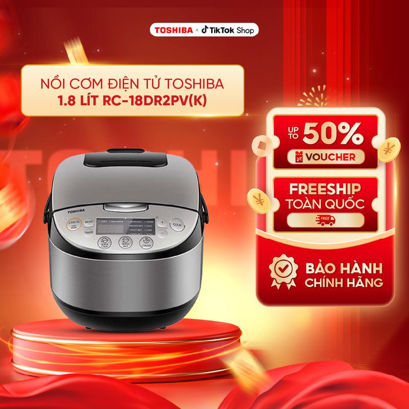 Nồi cơm điện tử Toshiba 1.8 lít RC-18DR2PV(K) - Có xửng hấp, Giữ ấm 12 tiếng, Hẹn giờ 24 tiếng