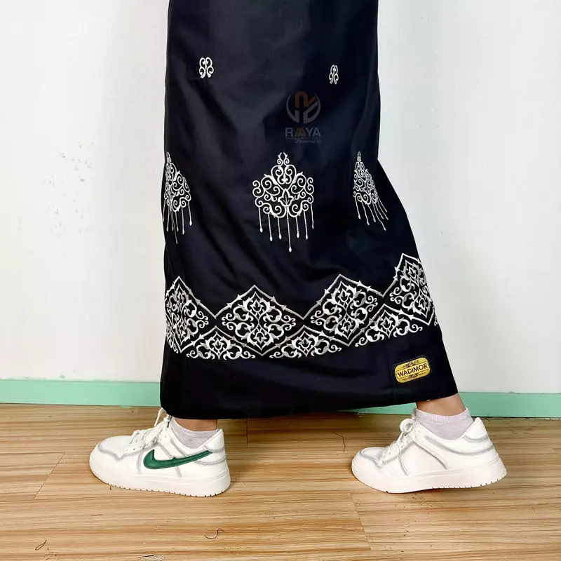sarung bordir wadimor motif Arabic bordir dewasa Katun Lembut pintu aceh Muslim Pria Hitam Navy songket timbul putih santri 1