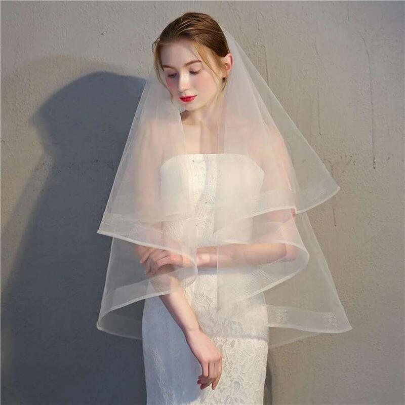 Product Introduction of In Stock Short Wedding Veils Two Layers Bride White Ivory Veil Bridal Accessories Boda 2025 10