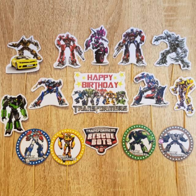 Gambar hiasan kue ulang tahun cake topper satu set karakter Transformers dari recht shop Kota Bekasi Tokopedia