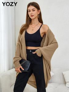 YOZY Women's Solid Color Batwing Sleeve Open Front Cardigan, Casual Long Sleeve Knitwear for Fall & Winter, Fashion Women's Knit Clothing for Daily Wear