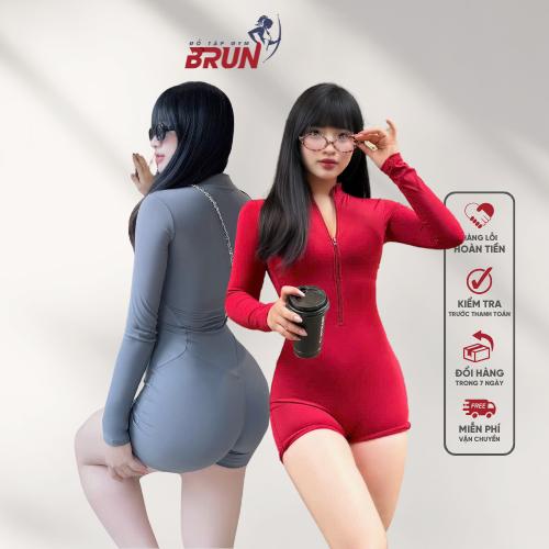 [JUMPSUIT] ATHENA SEY  - Bộ Thể Thao Áo Dài Tay Sẵn Đệm Dày Dặn Liền Quần Đùi - Tập Gym, Đạp Xe, Pilates, Yoga -  Chất Liệu Thun Lạnh Cao Cấp, Chun V Zic Zac, Mỏng Mát, Mềm Mịn - Co Giãn Đa Chiều, Thoải Mái Khi Vận Động- BRUN