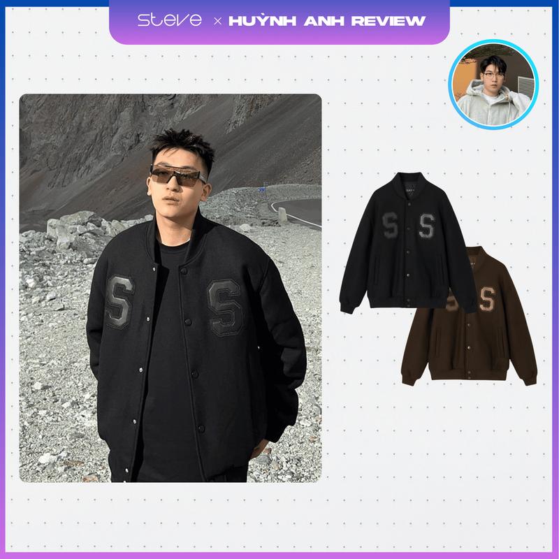 [ STEVE X HUYNHANHREVIEW ] Áo khoác dạ nam nữ Bomber SS , áo khoác unisex dạ phối da cao cấp Màu Đen Nam - MÃ AK06 Menswear Jacket