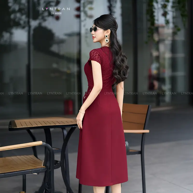 Đầm xoè ngắn tay hai tà váy hàng thiết kế LYNTRAN DX-4450N - Chất Len zen hoa phối chéo ý, dài 110cm, 2 lớp thân trên - Size S,M,L,XL - Nữ Women Dress  Trắng 7