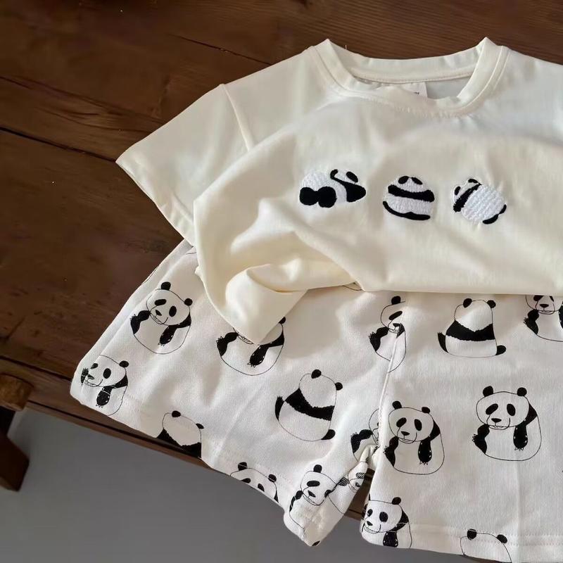Product Introduction of Bộ đồ dành cho trẻ em Mùa hè 2024 Chàng trai và cô gái mới Áo thun ngắn tay Gấu trúc Bé mùa hè Giản dị Quần đùi in hoa đầy đủ Thời trang 10