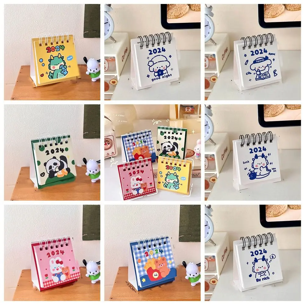 Cute Agenda Organizer 2024 Calendar Schedule Planner Mini Mini Desktop Calendar Animal Coil Notepad Home Decor
