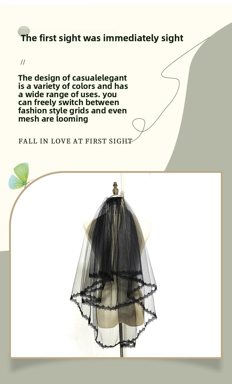 Product Introduction of Forest Style Double Layer Veil Comb Headpiece, Vintage Black Short Wedding Photography Prop ,The bride's wedding veils cathedral  veil 1