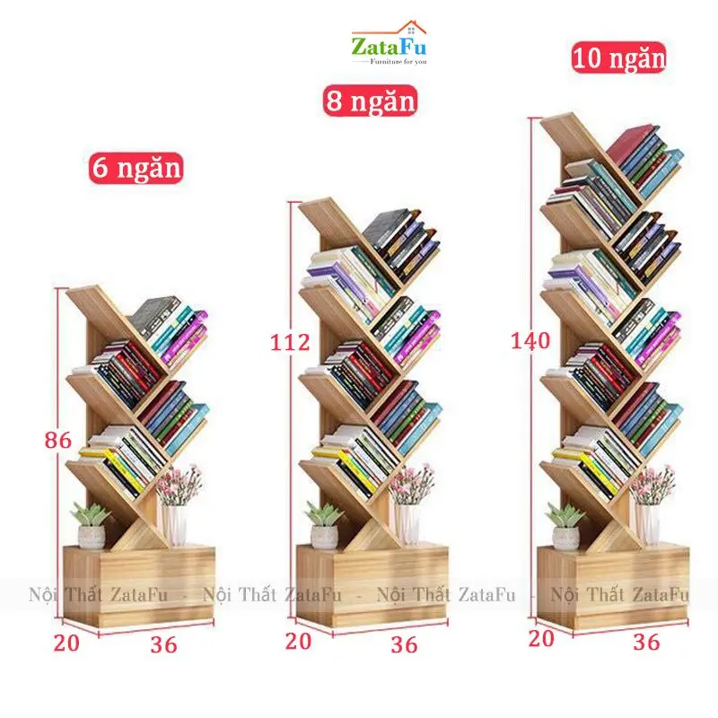 Kệ Sách Hình Cây Xương Cá Chất Liệu Gỗ Dày 17mm Chắc Chắn KTT-42 ZataFu 1