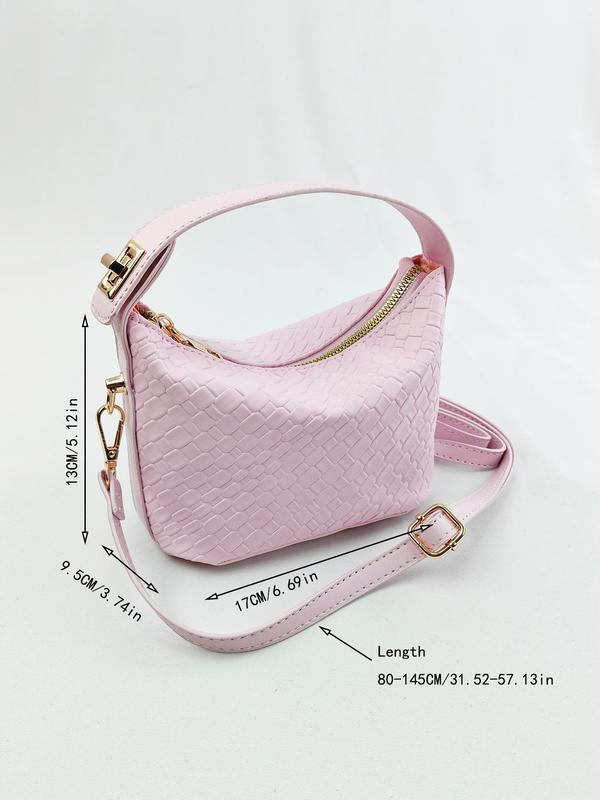 Women's Solid Color Textured Handbag, 2024 New Style Pu Leather Zipper Shoulder Bag for Daily Used, Casual Trendy Versatile High-quality Daily Commuting Bag 9