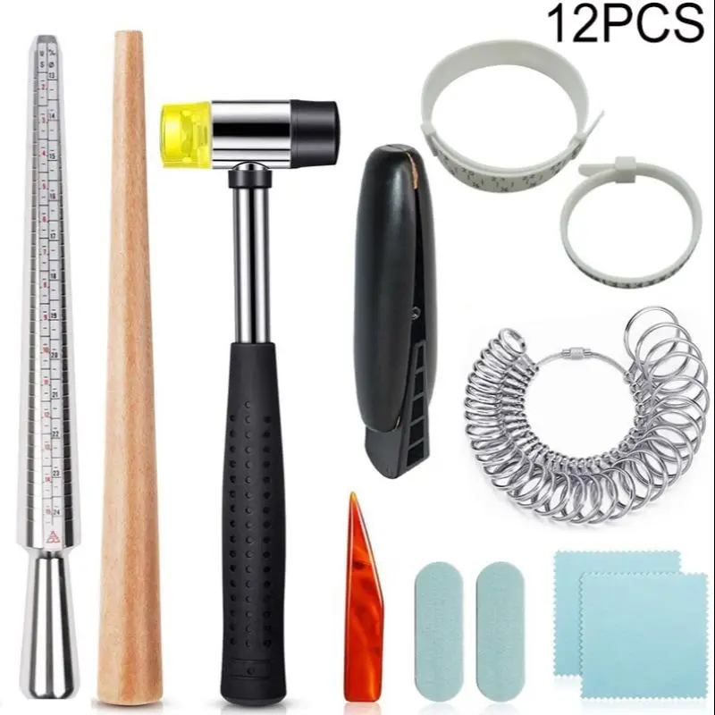 Ring Measuring Tool Set, 12pcs Sizes 1-13 Ring Mandrel Set With Half Ring Size Gauge for Jewelry Measurement, Jewelry Making