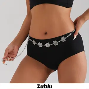 【Zubiu】Rantai Pinggang Logam Terukir Perak Rantai Tubuh Bunga Wanita Y408