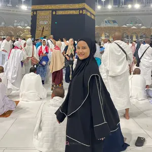 RIZKA HIJAB Arumi Abaya Set Khimar Gamis List Bisban Crinckle Turkey Arab Umroh Haji Muslim Wanita Syari Dress Basic Crinkle Hitam Turki