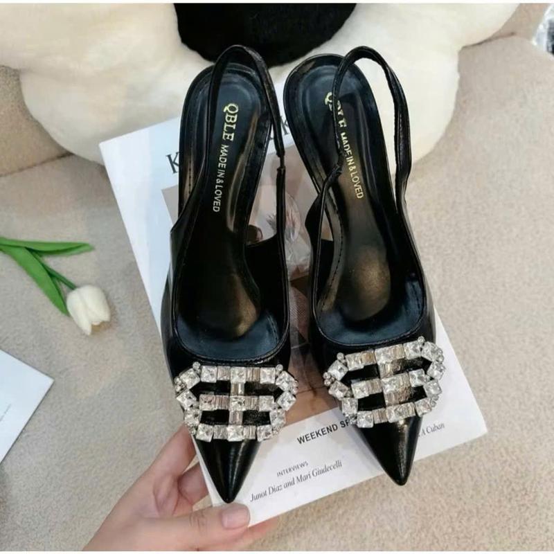 GH27- Giày Cao Gót Đính Đá chữ B Sandal  Cao Gót Cao Cấp Mũi Nhọn 7p Sang Chảnh 2