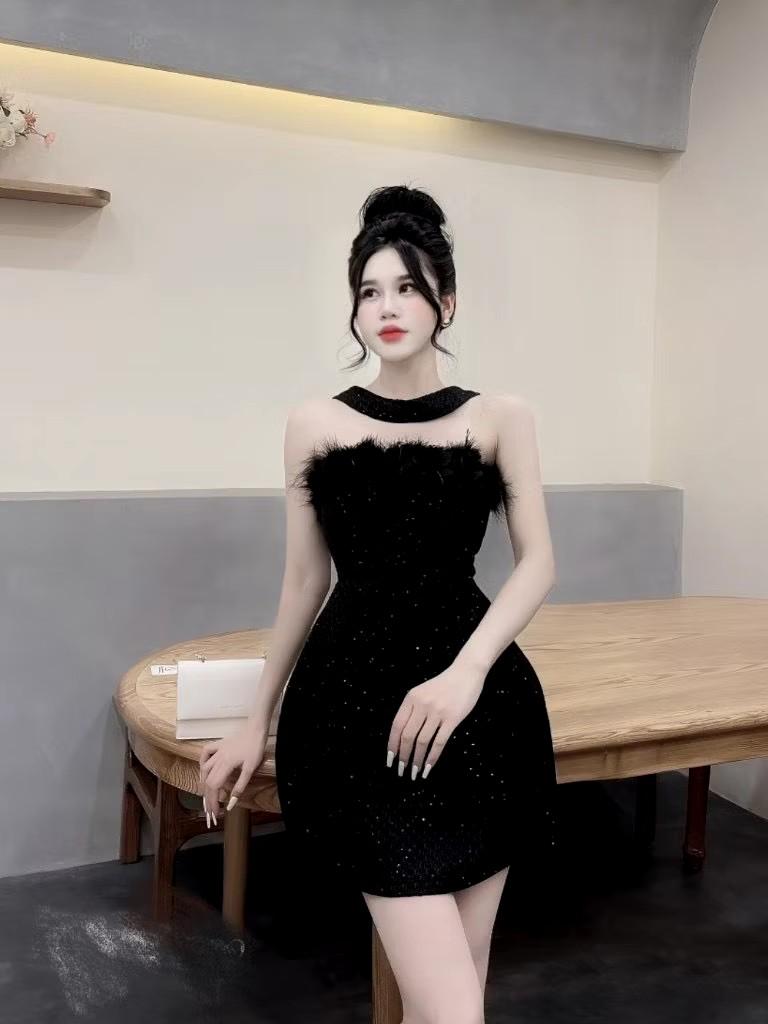 Product Introduction of Đầm đi tiệc chất dạ phối lông vũ siêu sang phom đẹp dưới 55kg kèm ảnh thật 6