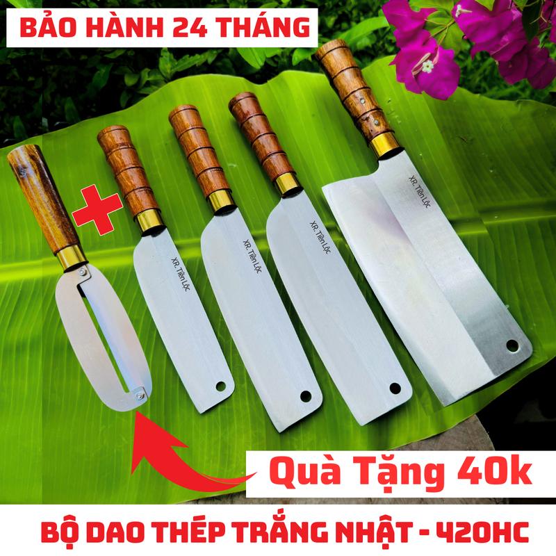 Bộ dao thép trắng không rỉ Xương Rèn Tiến Lộc, cán gỗ muồng, đa năng trong nhà bếp
