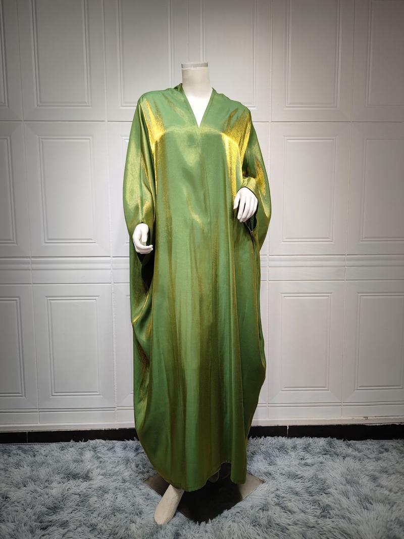 Product Introduction of 1pcs new solid color plus size ladies dress Muslim fashion bat sleeve robe 19