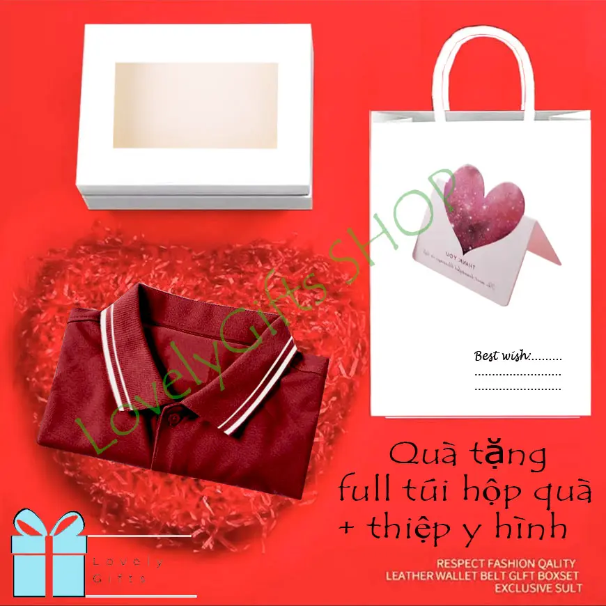 TƯNG BỪNG KHAI TRƯƠNG - KHUYẾN MÃI SỐC - Quà tặng sinh nhật bạn trai - full box - túi hộp quà y hình + THIỆP - ÁO POLO - BASIC MAN Menswear Top