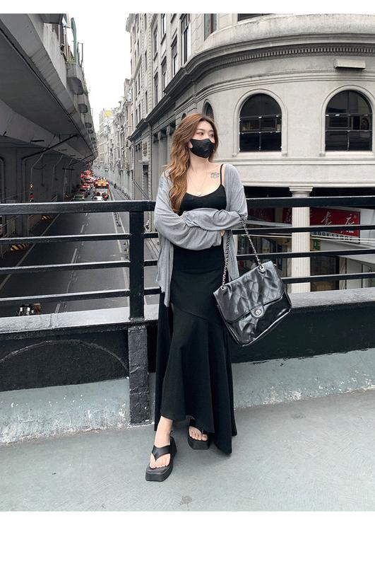 Product Introduction of Large Size Plump Girls Cold Hot Girl Split Fishtail Dress Backless Cardigan Summer New Slim Fit  Spaghetti Straps Dress 15