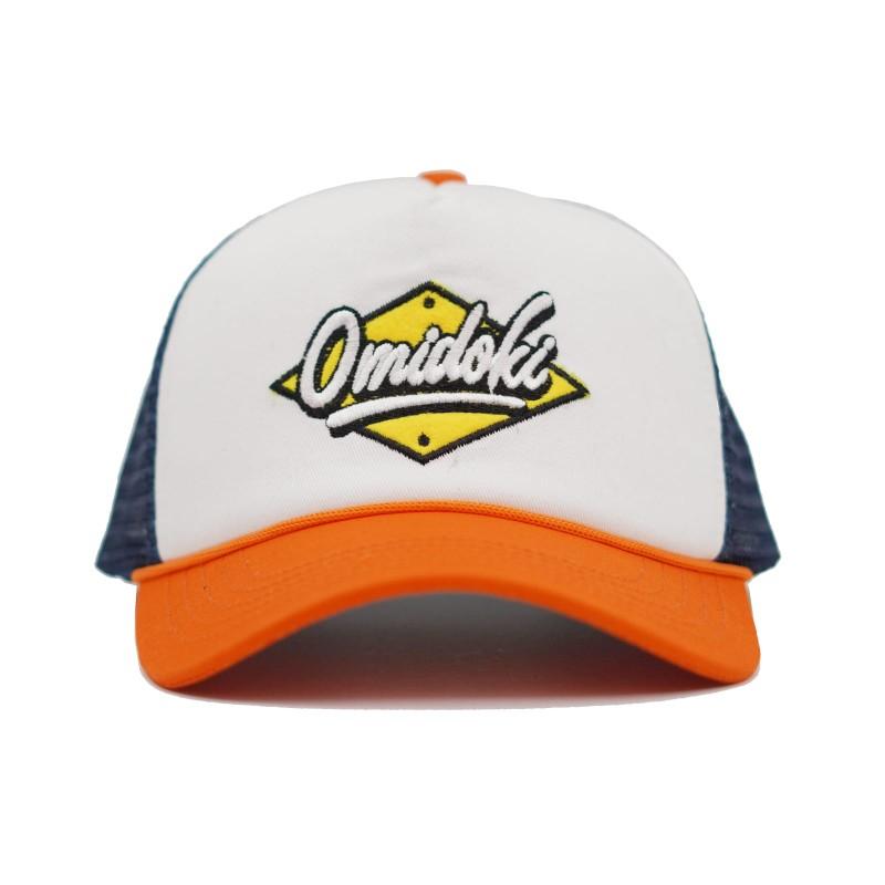 Topi Jaring Omidoki Trucker Hat Orange Navy Putih