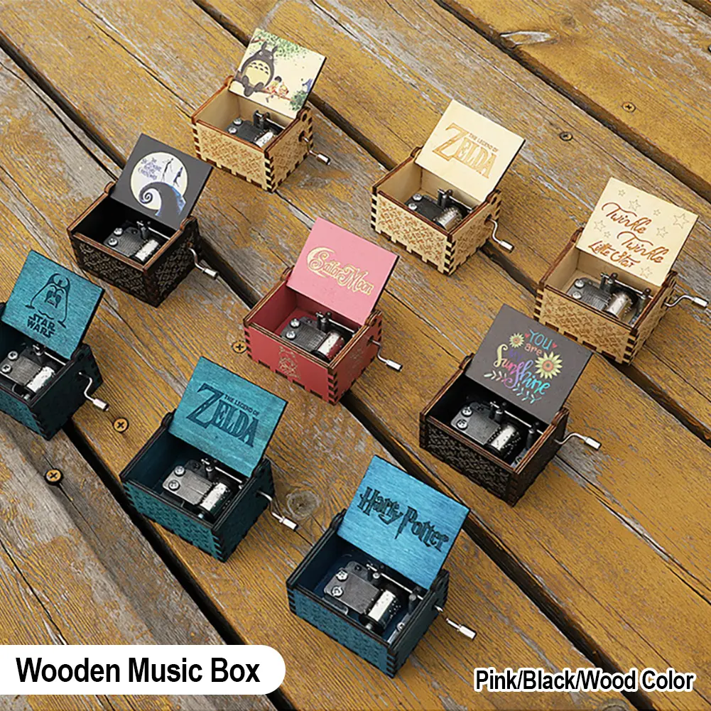 18 Styles Wooden Music Box Christmas Godfather Totoro Jurassic Park Sailor Moon Anime Movie Series Happy Birthday Gift Kids Gift #449587