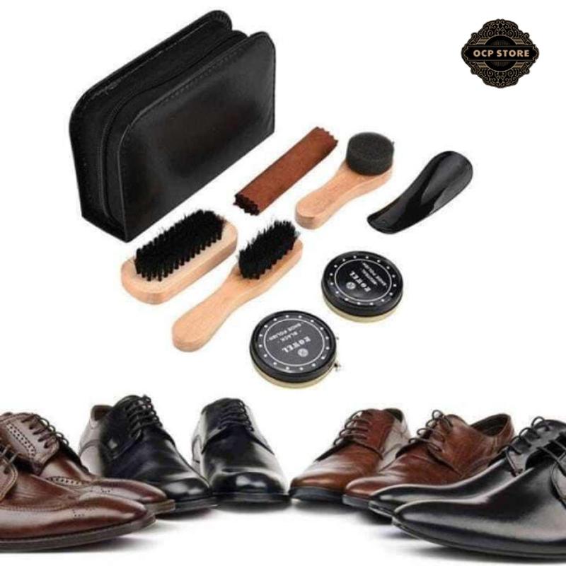 Bộ dụng cụ đánh giày vệ sinh giày dép da 7 Món Kèm Si Đánh Bóng Tiện Lợi