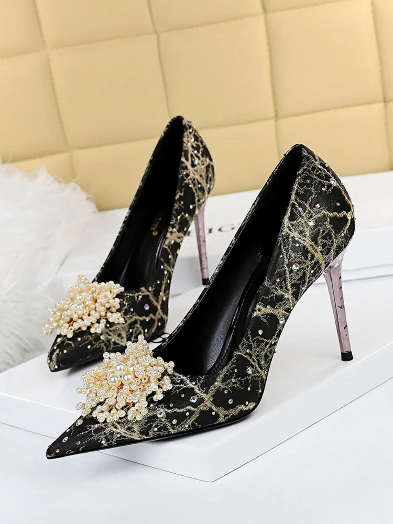 Women's Fashionable Rhinestone & Faux Pearl Decorated Stiletto Heels, Elegant Pointed Toe High Heels for Party, Banquet, Wedding, Fashion Shoes for Party