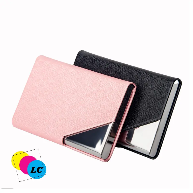 LC PU Stainless Steel Business Card Holder Name Card Credit Debit Card Holder Gift Item