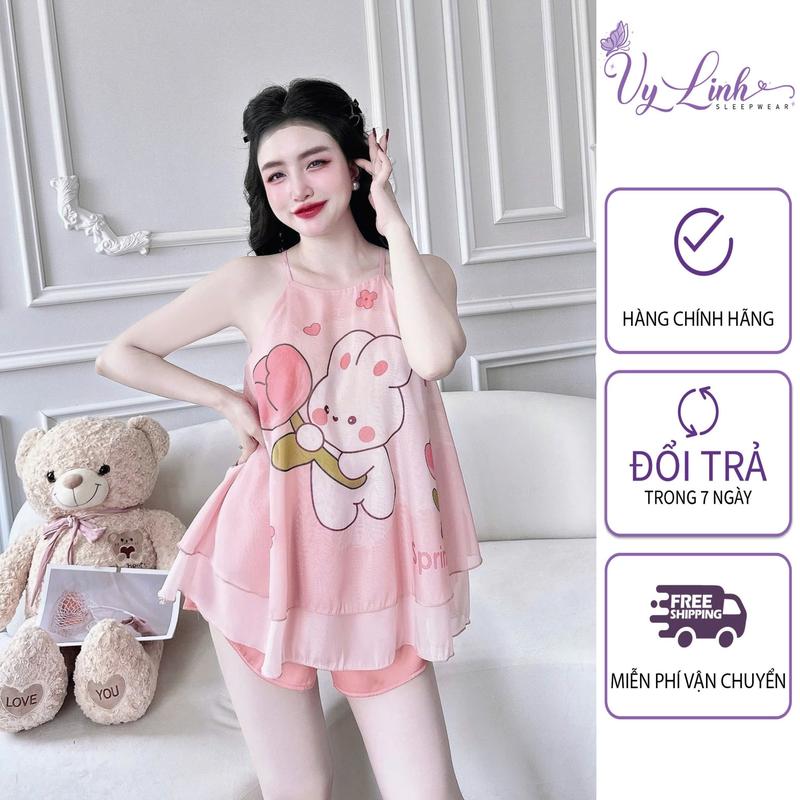 Bộ Đồ Yếm Ngủ Nữ Dễ Thương Chất Liệu Von Tơ Cao Cấp Mềm Nhẹ Mát  1194-2 không khô sạch thường Nhung