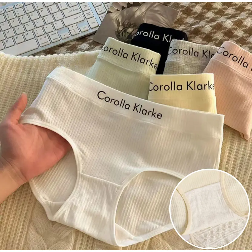 Women's Mid Waist Panties Seamless Cotton Skin Friendly Letters Underpants Solid Color Comfortable Girls Briefs Lingerie For Ladies