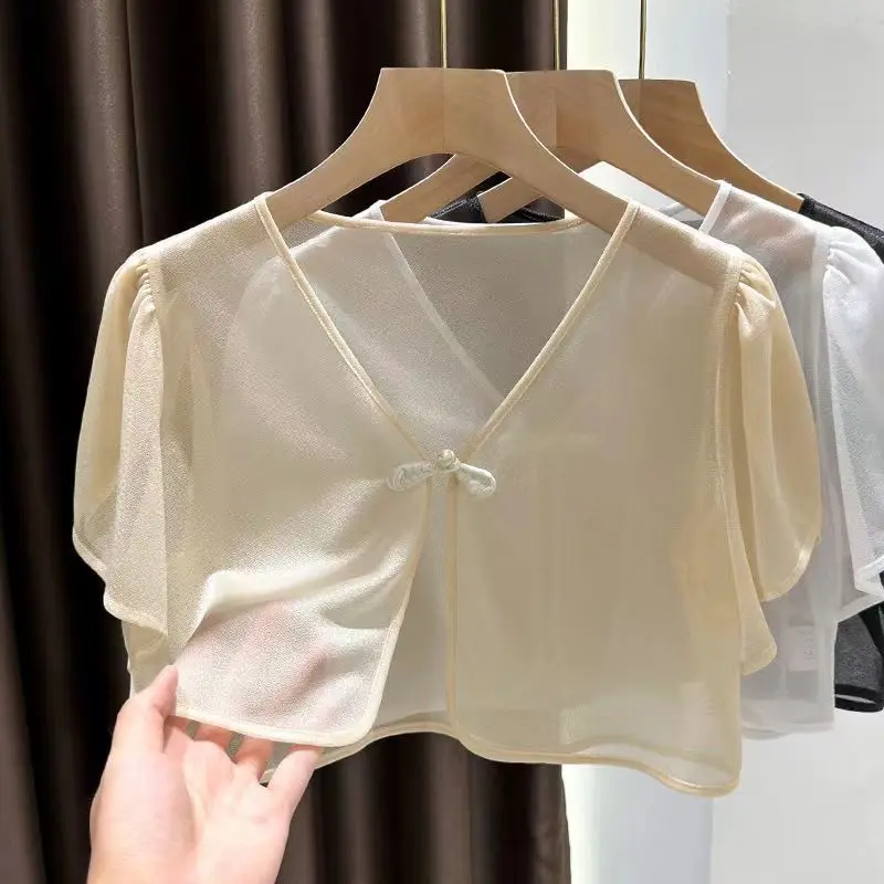 Áo Cardigan, váy Hai Dây Nữ, Chống Nắng, ngắn Tay, Khăn Choàng, Khóa Lưới Lung Linh Áo Cánh
