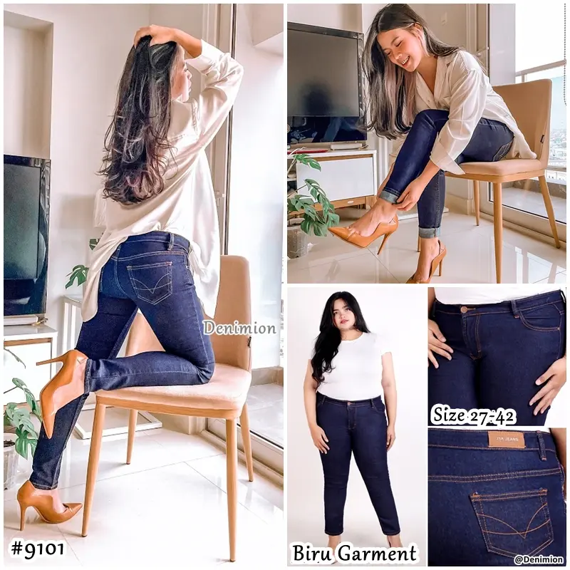 [Size 27-42] Celana Panjang Skinny Jeans Wanita Jumbo Big Size BIRU GARMENT