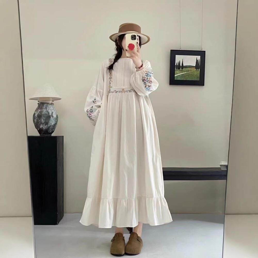 CHICMORE Gaun Gaya Rok A Line Longgar Gaya Kasual Modis Lengan Panjang Untuk Wanita