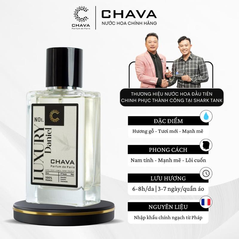 [Nước Hoa Nam Phóng Khoáng, Lôi Cuốn]  CHAVA LUXURY DANIEL - Mùi Hương Trầm Ấm, Lôi Cuốn, Mạnh Mẽ - Phong Cách Nam Tính, Tinh Tế, Cuốn Hút - Chính Hãng, Lưu Hương Lâu 6-8h/Da & 3-4 Ngày/Quần Áo, Tiêu Chuẩn Pháp, Perfume Xịt Thơm Cosmetic Mỹ Phẩm