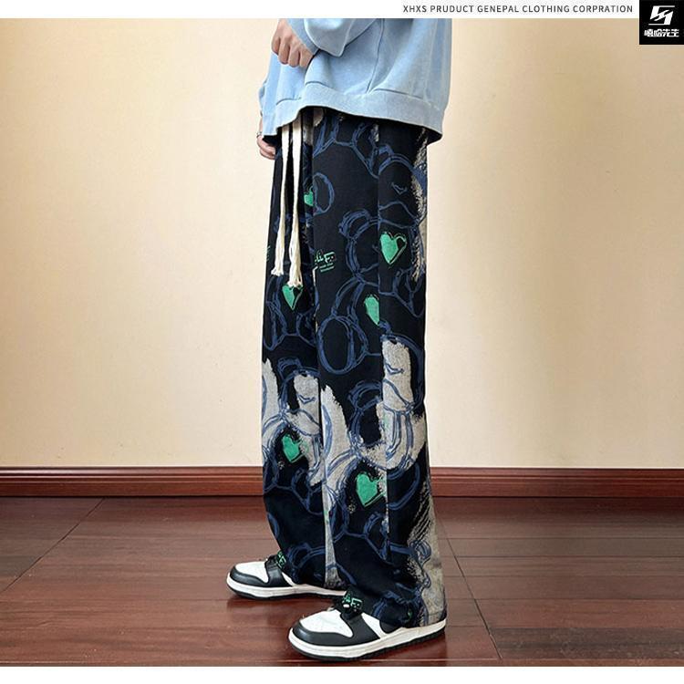 Product Introduction of 2024 Pants Trendy Brand Pu Shuai Fried Street Men's Autumn Vintage Vintage Casual Pants American Retro Graffiti Full Printed Wide-Leg Pants 5