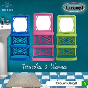 CERMIN GANTUNG PLASTIK / RAK KAMAR MANDI SERBAGUNA /  RAK SABUN LUXURY Biru Hijau