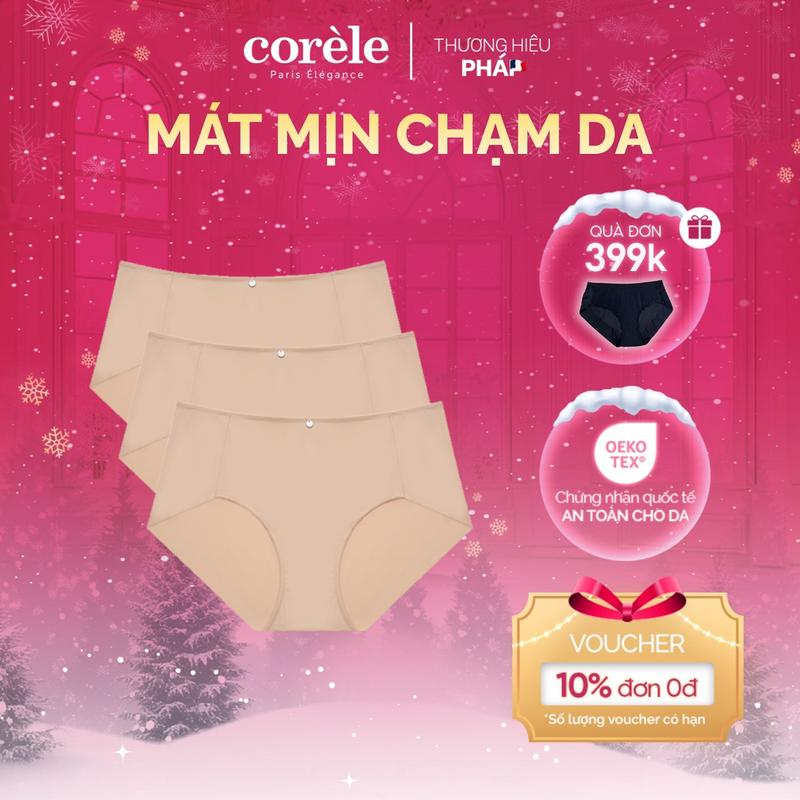 Quần chuyên mặc áo dài Combo 3 quần lót nữ lưng vừa thun lạnh cao cấp che phủ tốt chuẩn quốc tế OEKO-TEX | Corèle Pháp 02156B