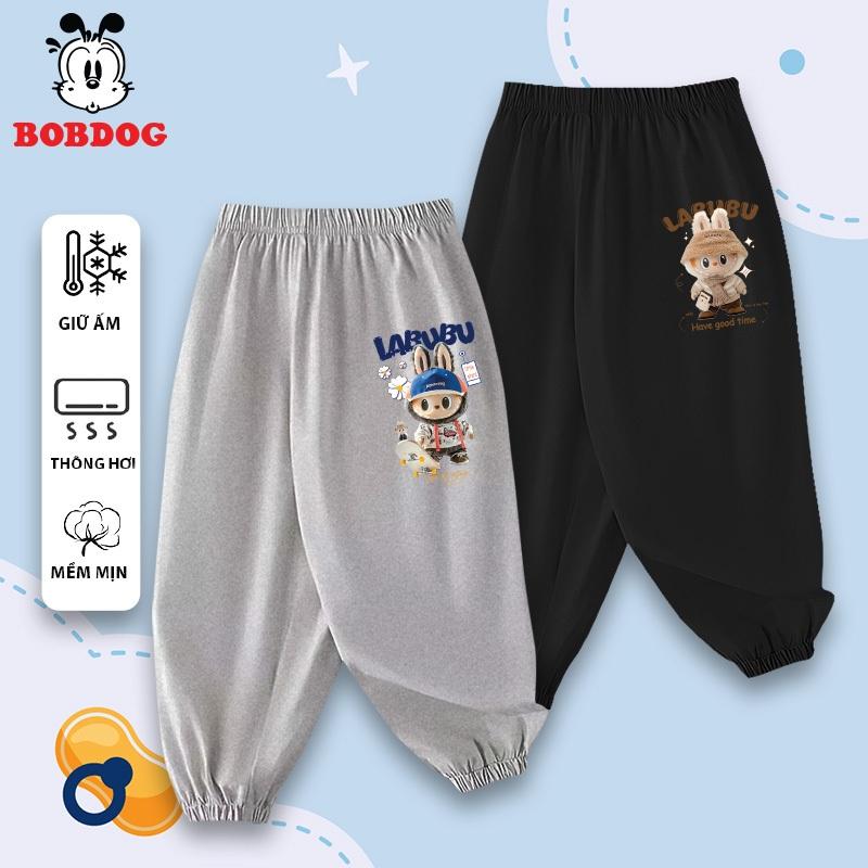 Quần dài cho bé trai BOBDOG 2024, quần thu đông chất thun cotton co giãn dáng jogger in hình LABUBU cho bé quần  kaki